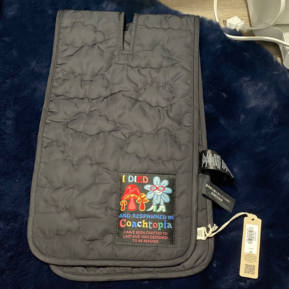Coachopia Quilted Scarf Wrap in Charcoal with Embroidered Patch